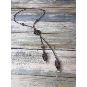 Purple Glass Blown Beads Y Tassel Necklace 16" with 7"‎ drop NWOT statement